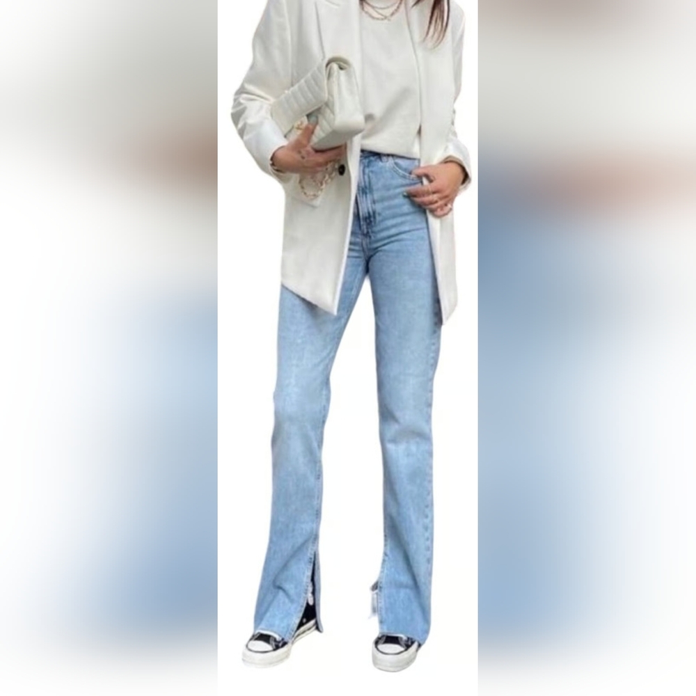 ZARA High Rise Slim Flare Distressed Jeans